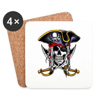 Piraten Skelett Schatzsuche Piratenschiff Kostüm - Untersetzer (4er-Set) - Weiß - Vorne