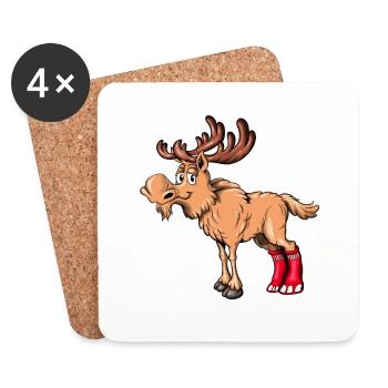Moose Cow Moose Bull Reindeer with Socks Ankle Socks - Coasters (set of 4) - white - Front