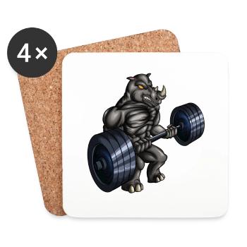 Rhino Gym Training Bodybuilder Sport Muscles - Coasters (set of 4) - white - Front