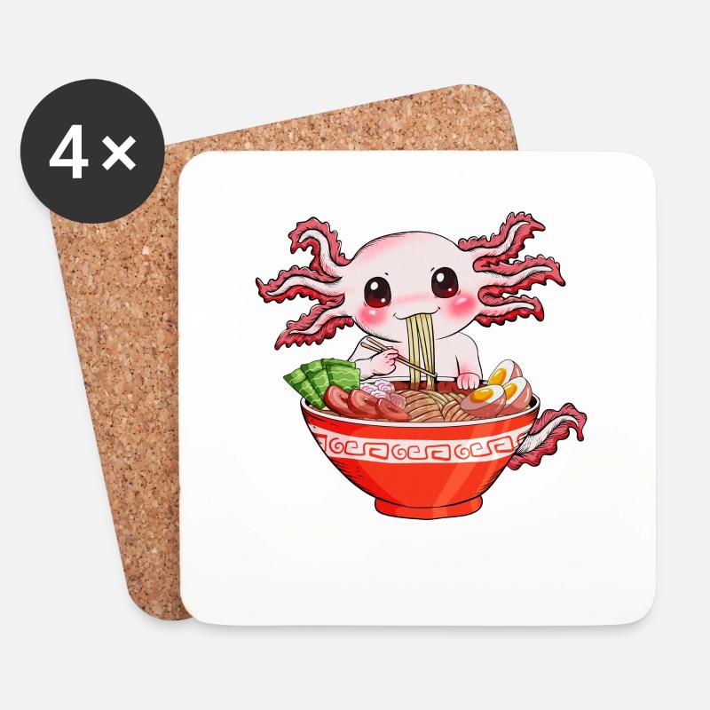 Molch isst schlürft Ramen-Nudeln witziger Axolotl - Untersetzer (4er-Set) - Weiß