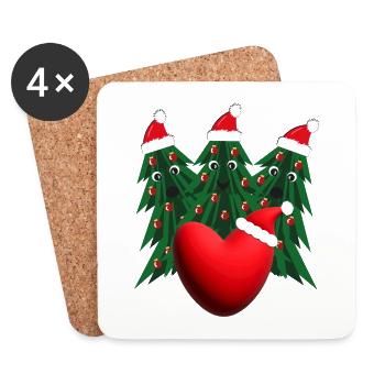 Herz mit Weihnachtsbäumen und Weihnachtsmützen. - Untersetzer (4er-Set) - Weiß - Vorne