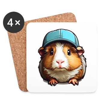 Guinea pig with blue cap - Coasters (set of 4) - white - Front