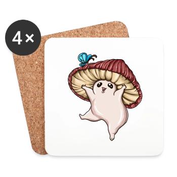 Champignon mignon attrape des champignons papillon pour enfants - Dessous de verre (lot de 4) - blanc - Devant