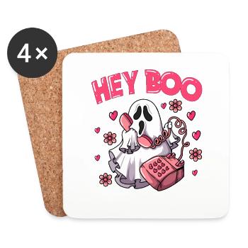 Gespenster Wortwitz Geist sagt Hey Boo Halloween - Untersetzer (4er-Set) - Weiß - Vorne
