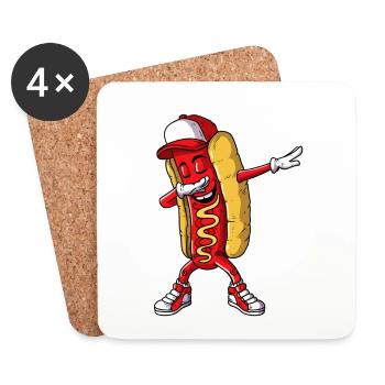 Hot Dog Dancing Dab Dabbing Fast Food Bun Saucisse - Dessous de verre (lot de 4) - blanc - Devant