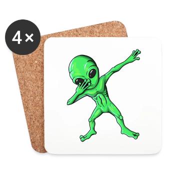 Alien green alien does dab dabbing - Coasters (set of 4) - white - Front