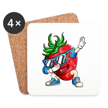 Strawberry Makes Dabbing Strawberry Ice Cream Dance Shirt - Coasters (set of 4) - white - Front