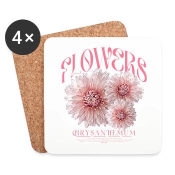 Chrysanthèmes, Chrysanthèmes, Fleur, Fleurs - Dessous de verre (lot de 4) - blanc - Devant
