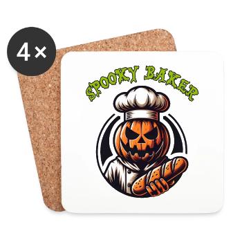 Halloween Kürbis mit Bäckermütze und Brot - Untersetzer (4er-Set) - Weiß - Vorne