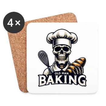 Old Man Baking Skull mit Bäckermütze backt Brot - Untersetzer (4er-Set) - Weiß - Vorne