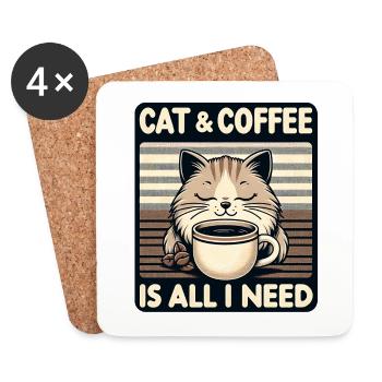Katze und Kaffee ist alles was ich brauche - Untersetzer (4er-Set) - Weiß - Vorne