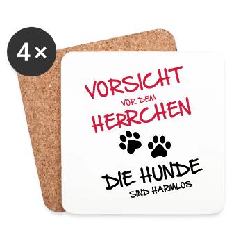 Vorsicht Herrchen - Hunde - Untersetzer (4er-Set) - Weiß - Vorne