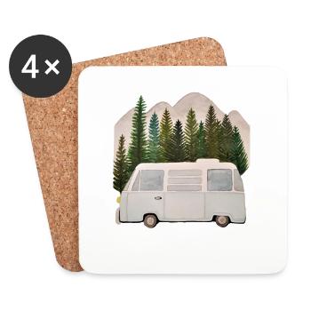 Camper camper van in front of Bergen - Coasters (set of 4) - white - Front