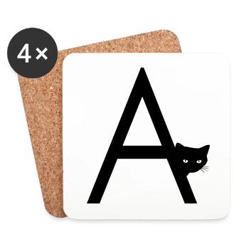 Buchstabe A mit Katze - Untersetzer (4er-Set) - Weiß - Vorne