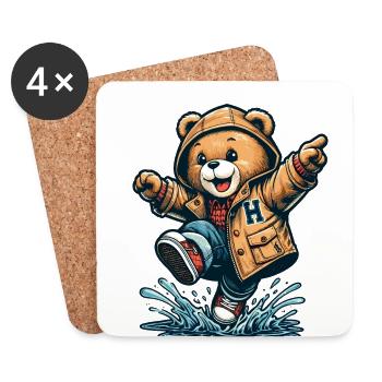 Teddy dansant sous la pluie 2 - Dessous de verre (lot de 4) - blanc - Devant
