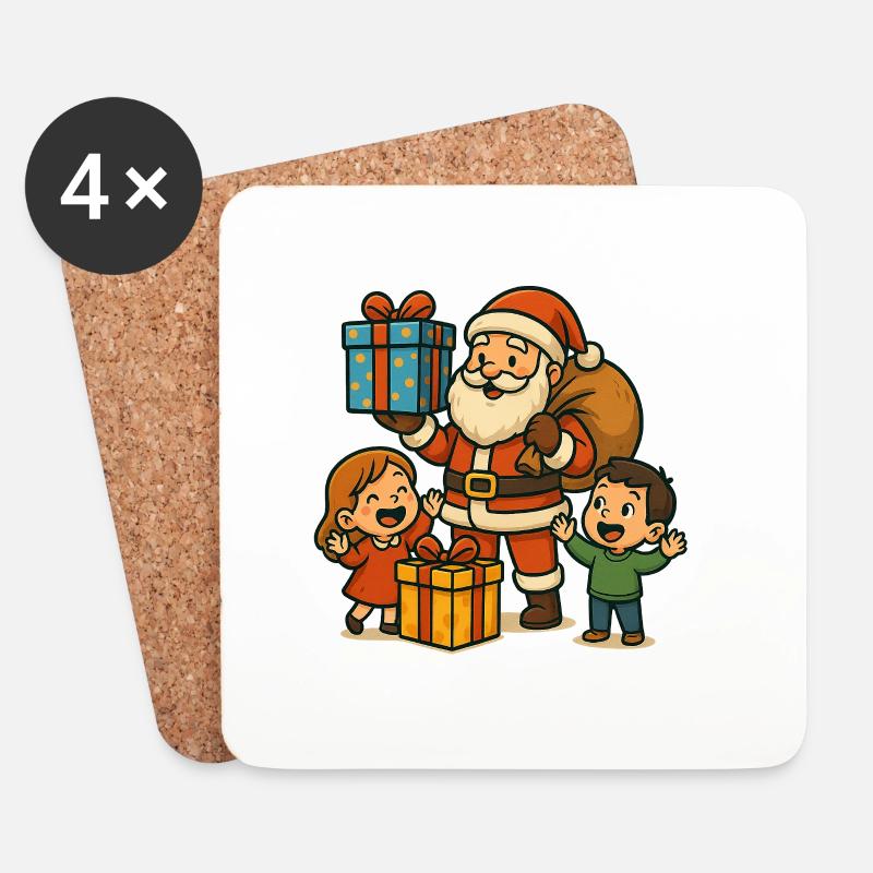 Festlicher Weihnachtsmann mit Kindern Print - Untersetzer (4er-Set) - Weiß