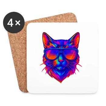 Lebendige Neonkatze mit Sonnenbrille - Untersetzer (4er-Set) - Weiß - Vorne