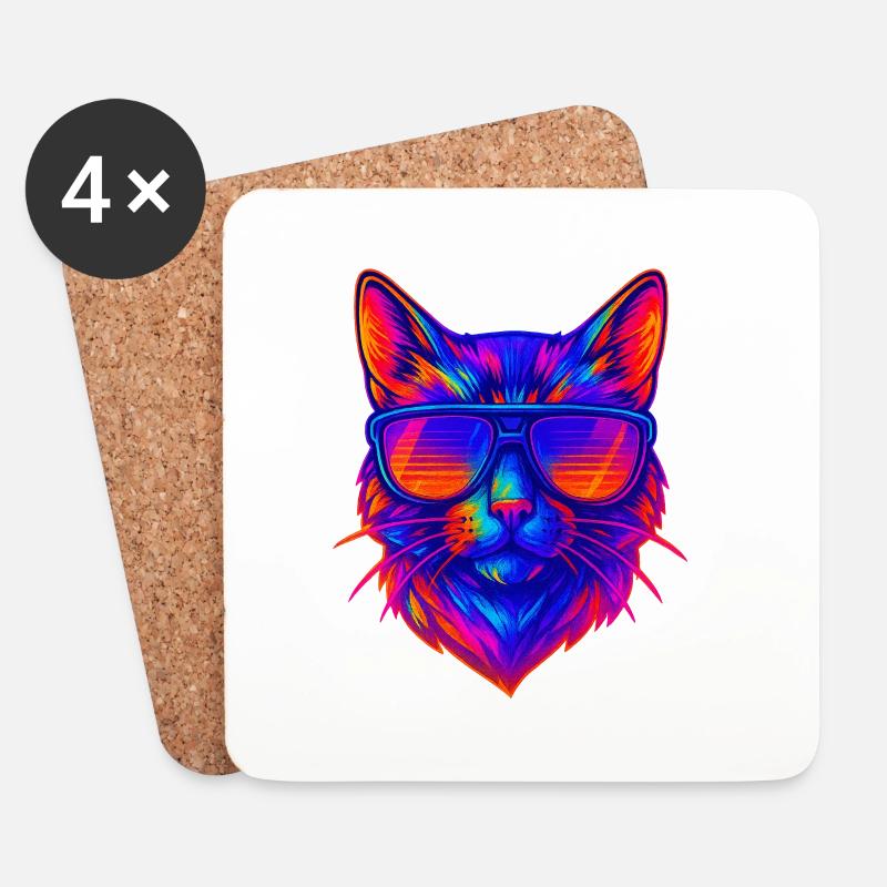 Lebendige Neonkatze mit Sonnenbrille - Untersetzer (4er-Set) - Weiß