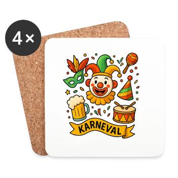 Bunter Karnevals Clown mit Trommel - Untersetzer (4er-Set) - Weiß - Vorne