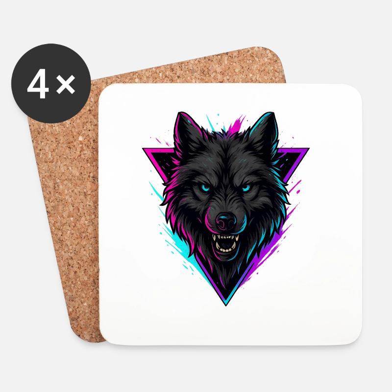 Neon Wolf in Violet Pink Triangle - Coasters (set of 4) - white