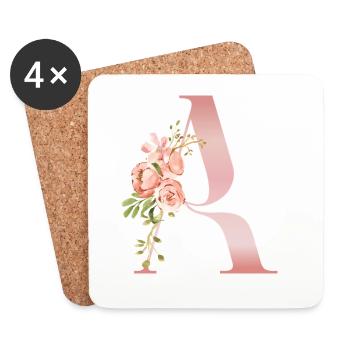 Monogramme A Florale Pastel - Dessous de verre (lot de 4) - blanc - Devant