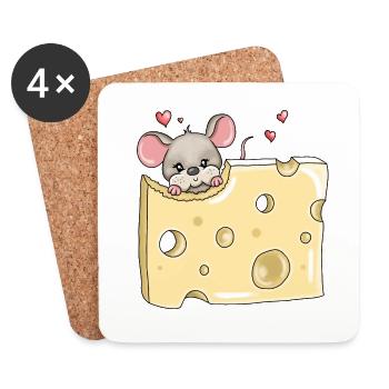 Hungrige Maus Löcher Käse - Untersetzer (4er-Set) - Weiß - Vorne