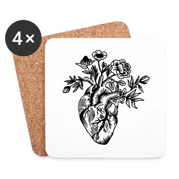 Cœur - Dessous de verre (lot de 4) - blanc - Devant