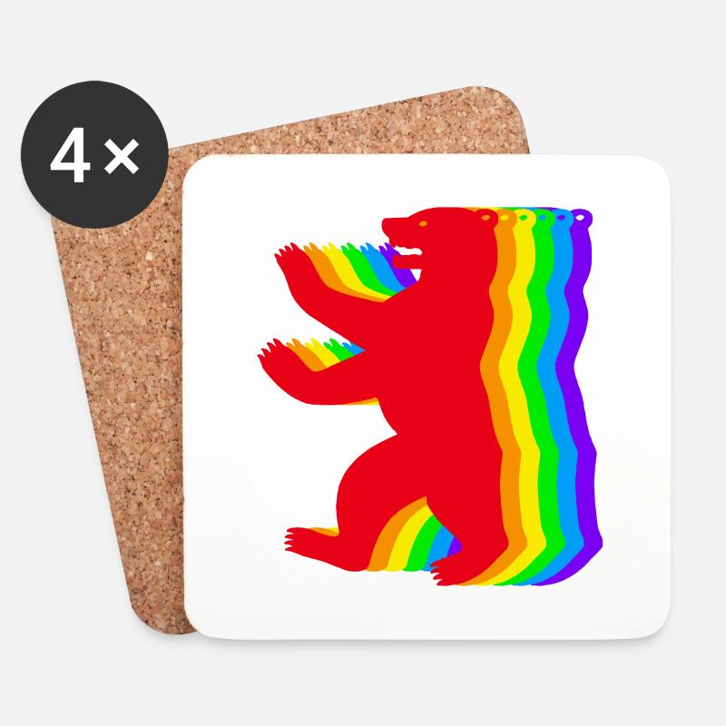 Berliner Regenbogen Bären - Untersetzer (4er-Set) - Weiß