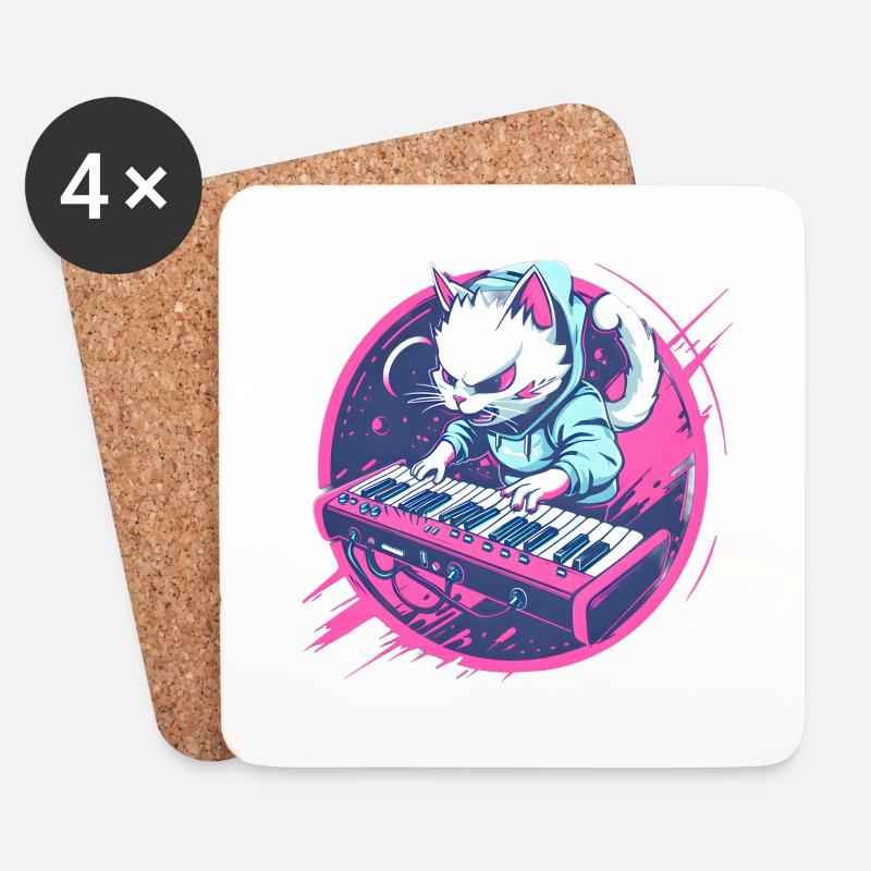 Synth Katze - Untersetzer (4er-Set) - Weiß