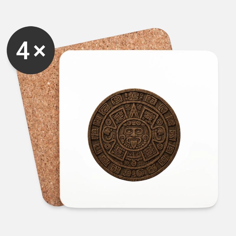 Aztekischer Kalender Steinrelief - Untersetzer (4er-Set) - Weiß