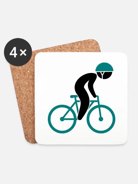 Een wielrenner op zijn fiets - Glasbrikker (sæt med 4 stk.) - hvid