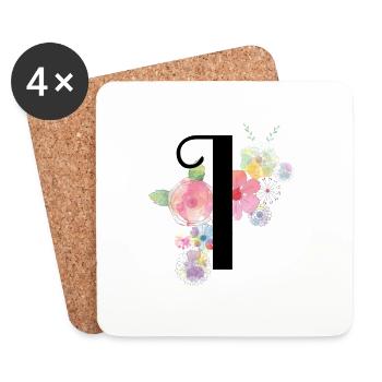 Monogramme Lettre I avec fleurs pastel - Dessous de verre (lot de 4) - blanc - Devant