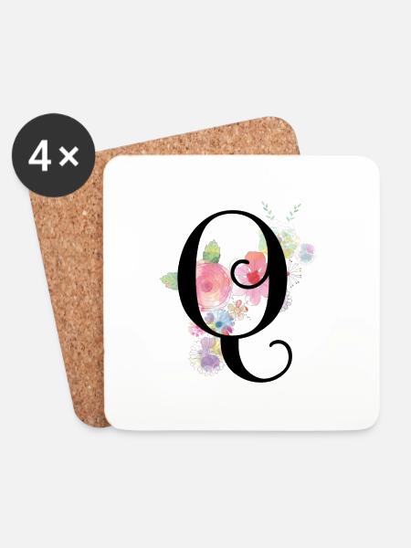 Monogram Letter Q with Pastel Flowers - Coasters (set of 4) - white
