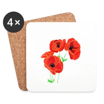 Mohnblumen - Untersetzer (4er-Set) - Weiß - Vorne