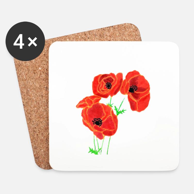 Mohnblumen - Untersetzer (4er-Set) - Weiß
