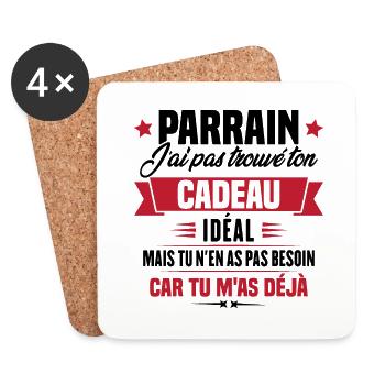 Parrain j'ai pas trouvé ton cadeau, Humour parrain - Dessous de verre (lot de 4) - blanc - Devant