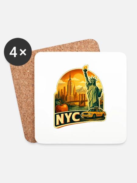 Retro NYC Skyline-Aufkleber - Untersetzer (4er-Set) - Weiß