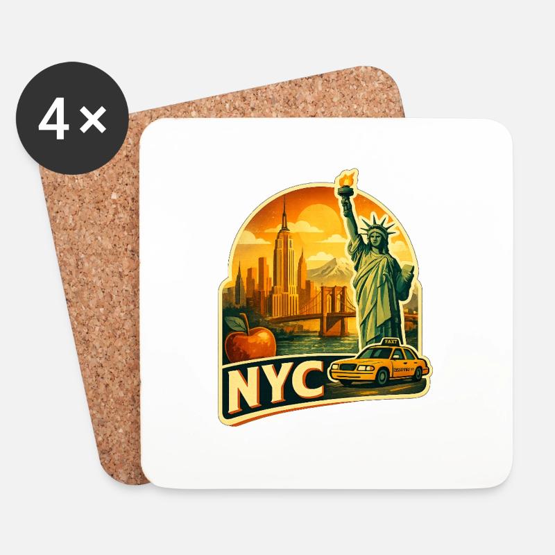 Retro NYC Skyline-Aufkleber - Untersetzer (4er-Set) - Weiß
