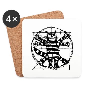 Vitruvian Cat - Funny kitty - Coasters (set of 4) - white - Front