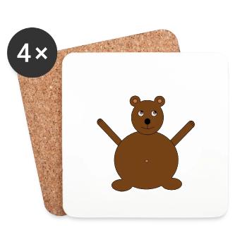 Mignon ours brun - idée cadeau pour les enfants - Dessous de verre (lot de 4) - blanc - Devant