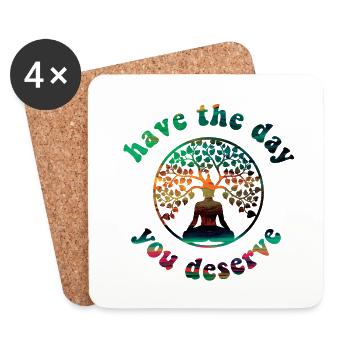 Passez la journée que vous méritez! Bouddha, arbre de vie - Dessous de verre (lot de 4) - blanc - Devant