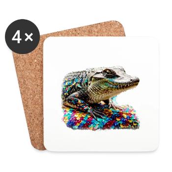 krokodil,bunt,pailetten,graffiti,gold,metallic - Untersetzer (4er-Set) - Weiß - Vorne