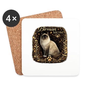 Chat Birman Mom Cadre en Or - Dessous de verre (lot de 4) - blanc - Devant