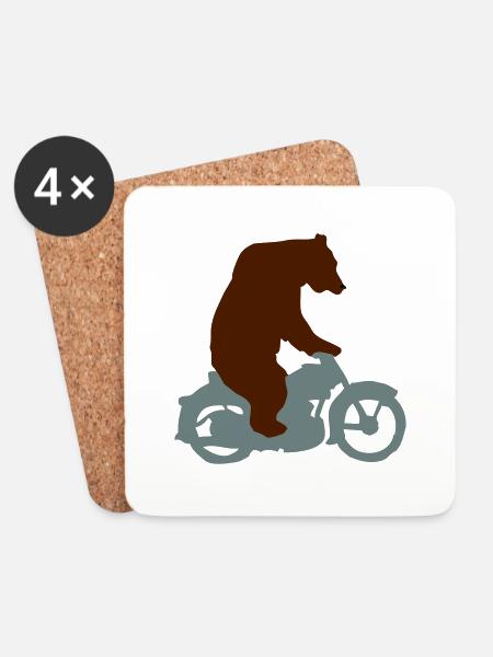 Biker Bear, Born Free, Ride Free - Coasters (set of 4) - white
