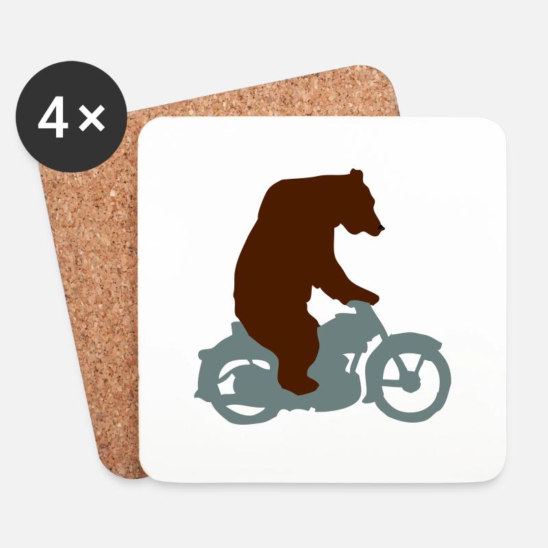 Biker Bär, Born Free, Ride Free - Untersetzer (4er-Set) - Weiß