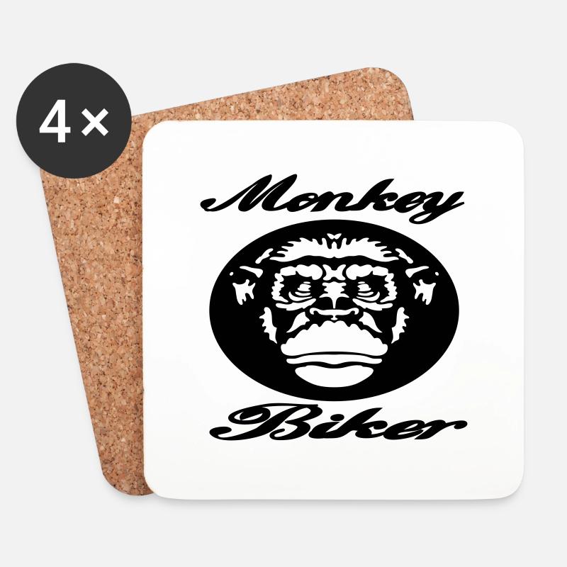Monkey Biker - Coasters (set of 4) - white