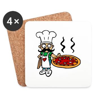 funny drawing of chef pizza pizzeria - Coasters (set of 4) - white - Front