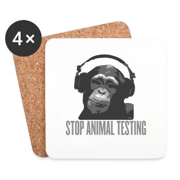 DJ MONKEY stop animal testing by wam - Coasters (set of 4) - white - Front