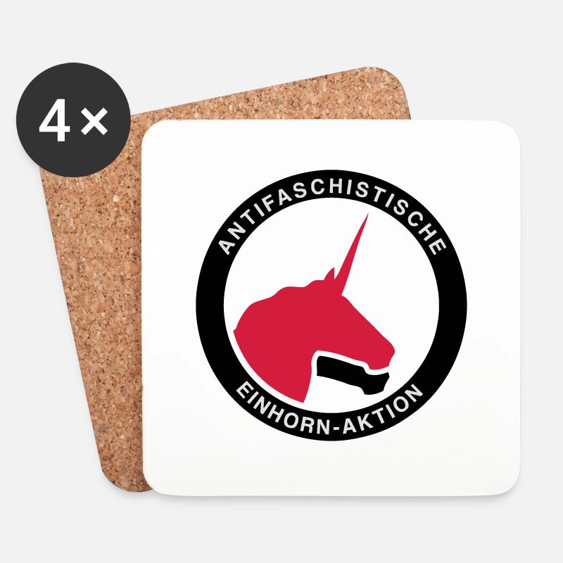 Antifaschistische Einhorn-Aktion - Untersetzer (4er-Set) - Weiß