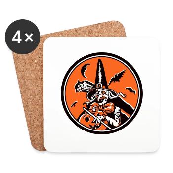 Vintage Halloween Witch and Owl Illustration - Coasters (set of 4) - white - Front